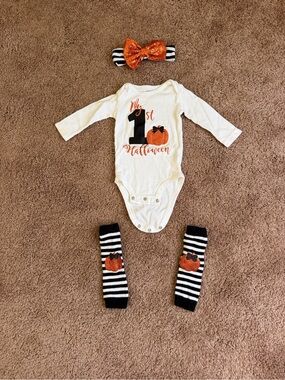 Baby Girls' 1st Halloween Long-Sleeve One-Piece with Leg Warmers And Headband 6M